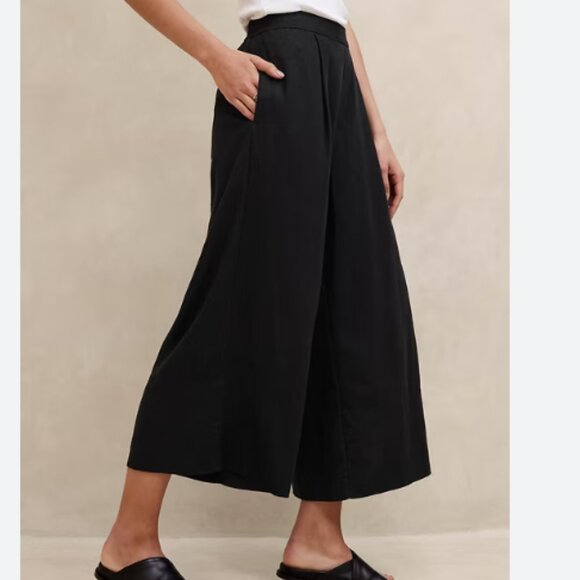 Banana Republic Linen-Blend Cropped Wide Leg Pant Black S EUC - Picture 4 of 14